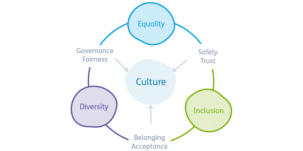 Relationship between equality, diversity and inclusion in the workplace.