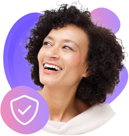 Smiling woman with shield icon